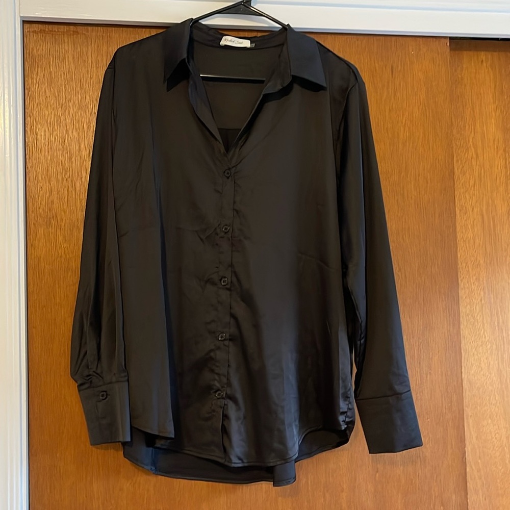 Mustard seed black silk button down